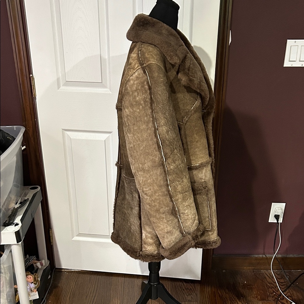 Vtg Marlboro Man brown suede shearling barn coat Nordstroms sz XL - Picture 3 of 5